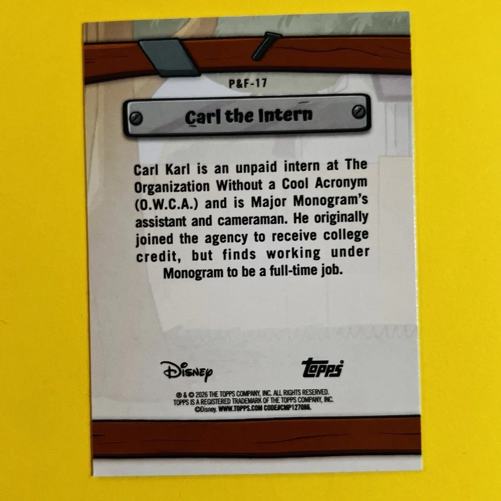 2026 Topps Disney Neon Carl The Intern P&F-17 Insert